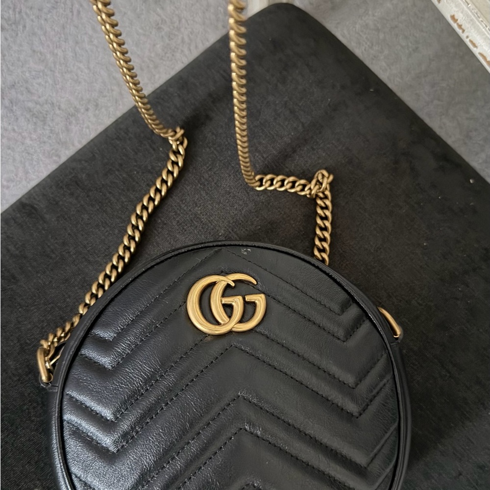 Gucci Black Chevron Crossbody Bag with Gold Chain